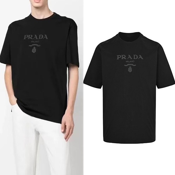 n級 おすすめ プラダ ロゴ ブラック コットン Tシャツ コピー UJN8151052