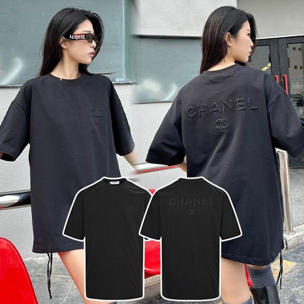 一目惚れ♪シャネル 半袖 Tシャツ コピー クルーネック ロゴ 刺繍 shi34226